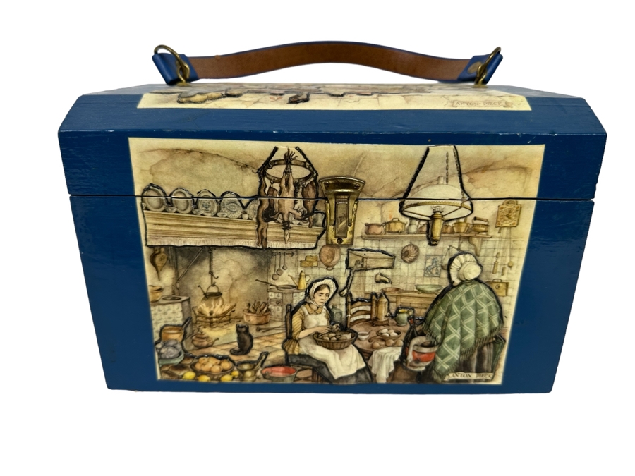 Handmade Wooden Handbag Decorated With Anton Pieck Artwork 9W X 5.5D X 6H [Photo 1]