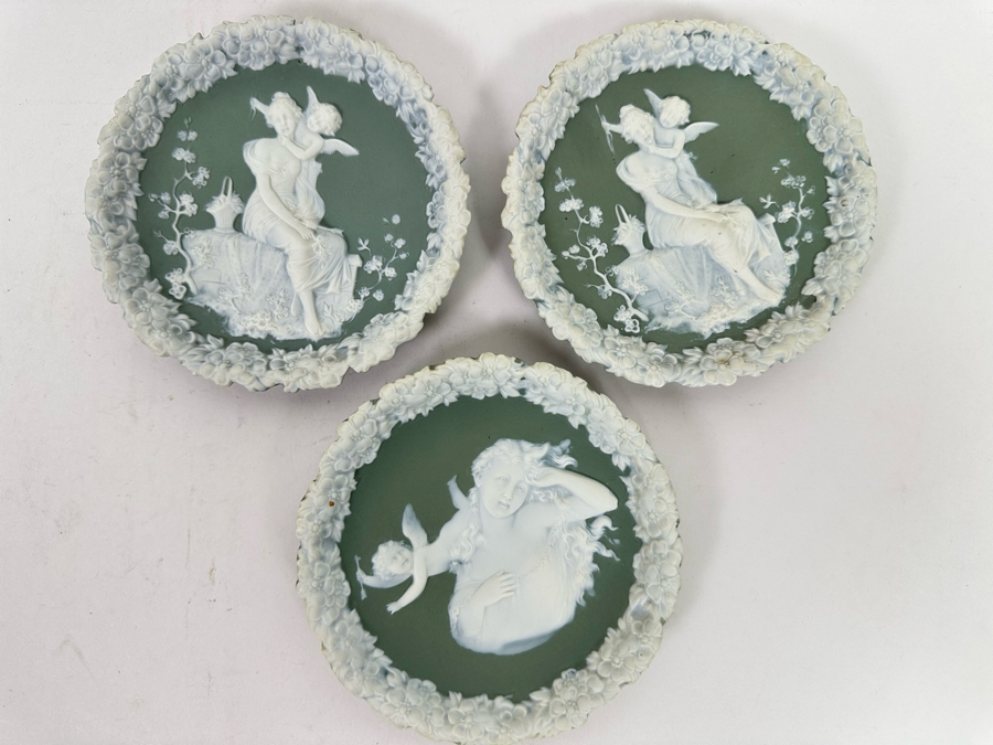 Three Antique Shafer & Vater Jasperware Cherub And Lady Wall Plaques 6R [Photo 2]