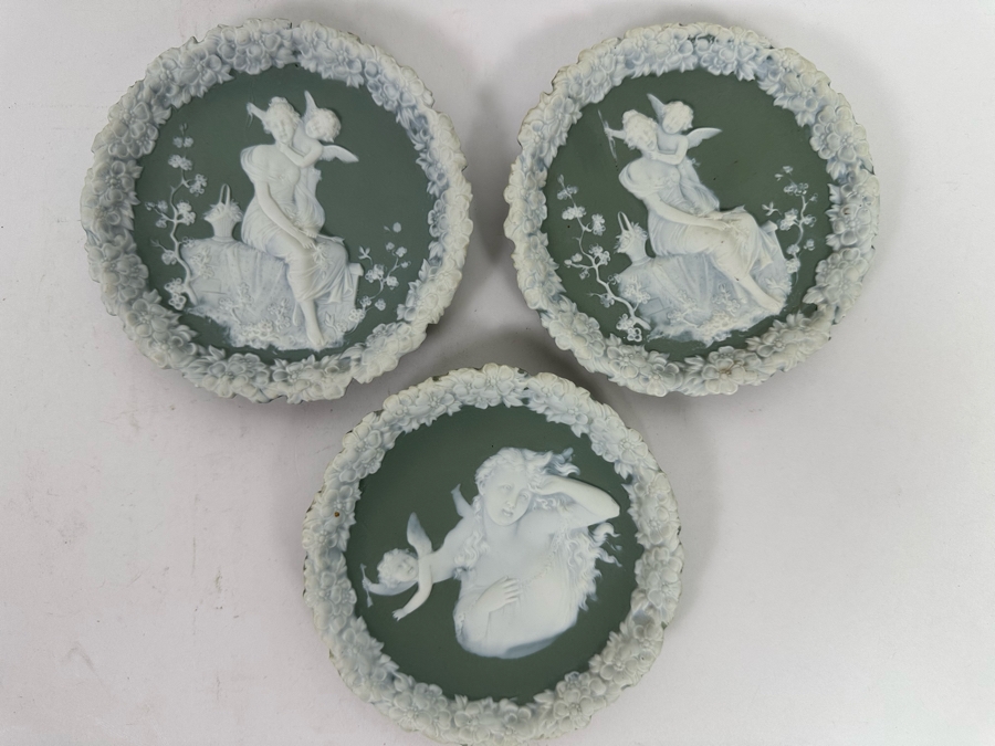 Three Antique Shafer & Vater Jasperware Cherub And Lady Wall Plaques 6R [Photo 3]
