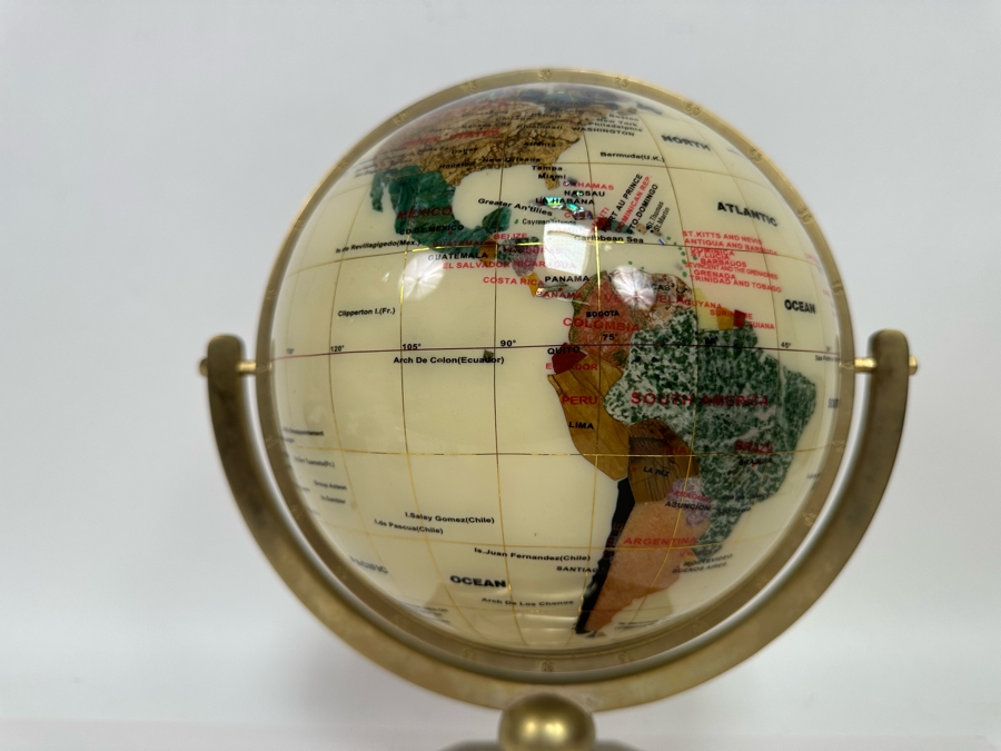 Inlaid Semi-Precious Stone Desk Globe 12W X 15H [Photo 3]