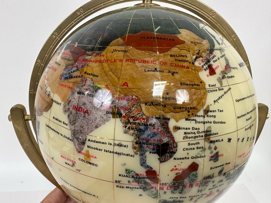 Inlaid Semi-Precious Stone Desk Globe 12W X 15H [Photo 6]