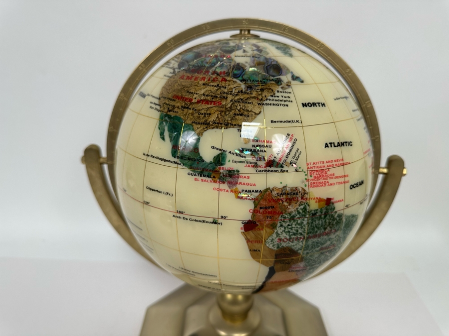 Inlaid Semi-Precious Stone Desk Globe 12W X 15H [Photo 2]