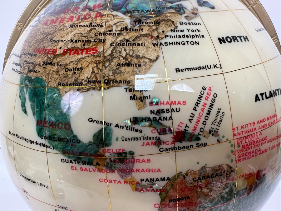 Inlaid Semi-Precious Stone Desk Globe 12W X 15H [Photo 4]