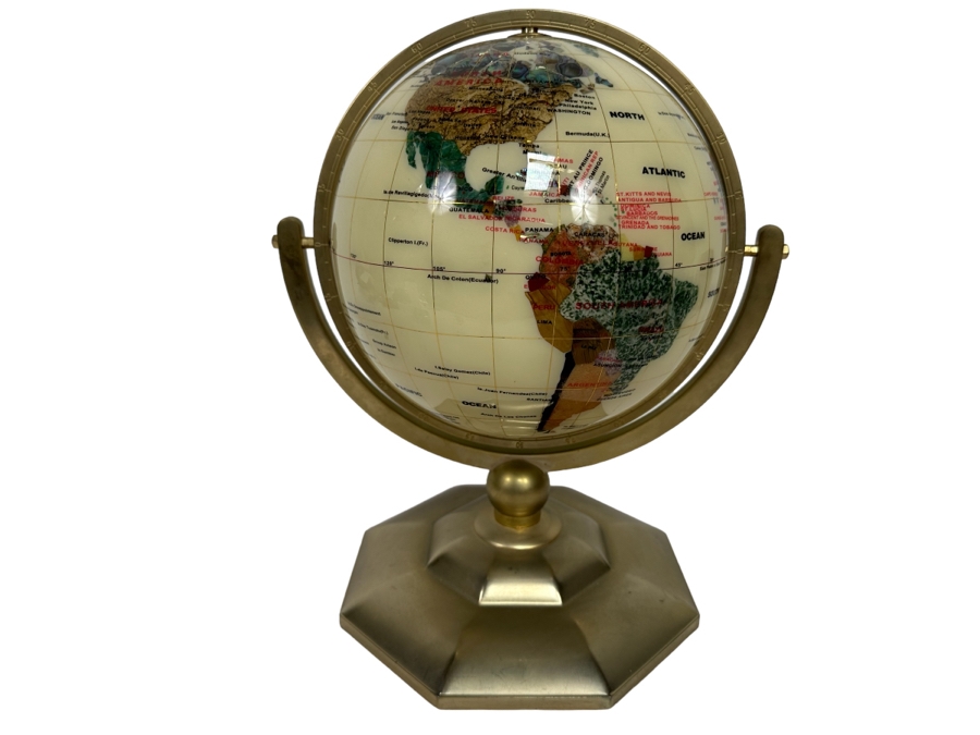 Inlaid Semi-Precious Stone Desk Globe 12W X 15H [Photo 1]