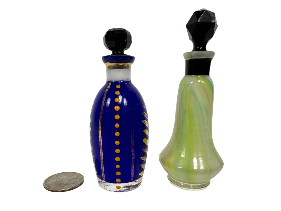 Pair Of Vintage Glass Perfume Bottles 3.5H [Photo 1]