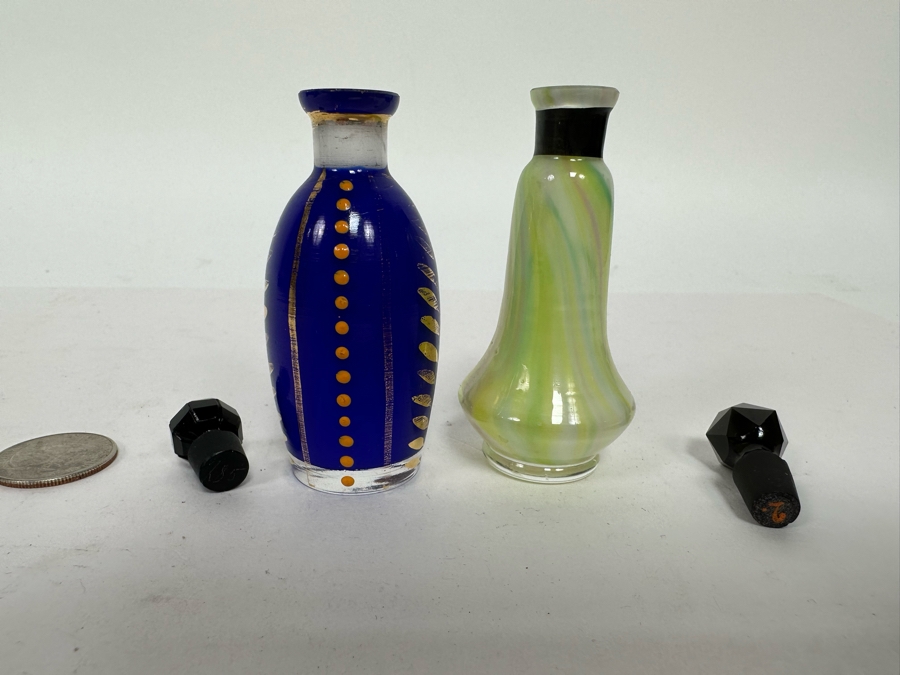Pair Of Vintage Glass Perfume Bottles 3.5H [Photo 4]