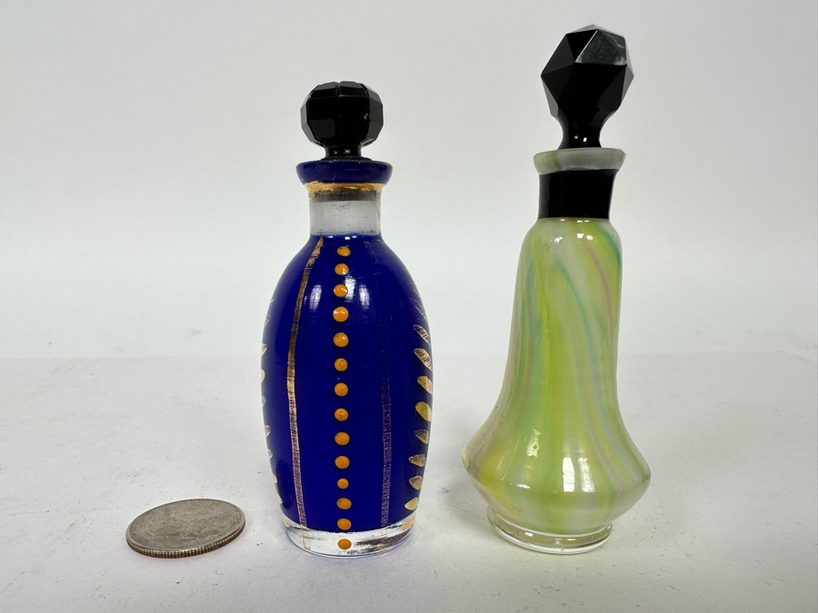 Pair Of Vintage Glass Perfume Bottles 3.5H [Photo 3]