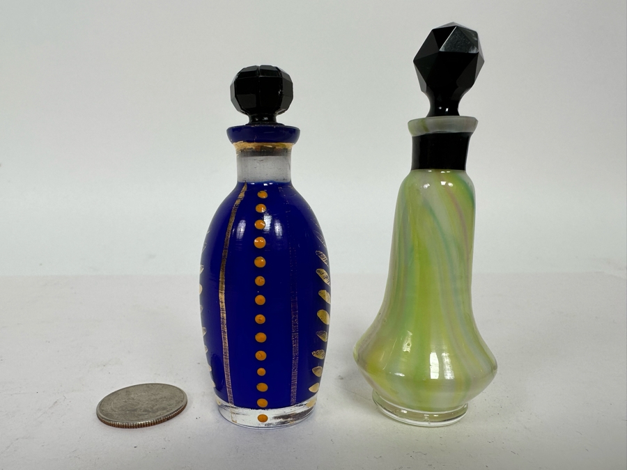 Pair Of Vintage Glass Perfume Bottles 3.5H [Photo 2]