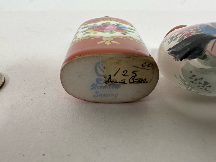 Vintage Hand Painted Dresden Saxony Scent Bottle And Reverse Painted Glass Snuff Bottle 3H And 2H [Photo 9]