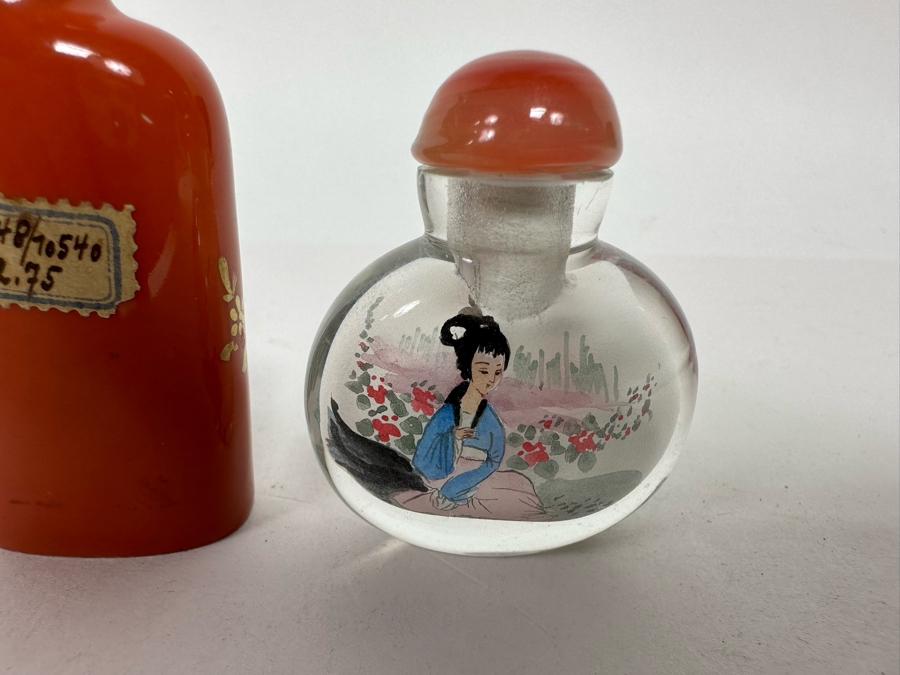 Vintage Hand Painted Dresden Saxony Scent Bottle And Reverse Painted Glass Snuff Bottle 3H And 2H [Photo 7]
