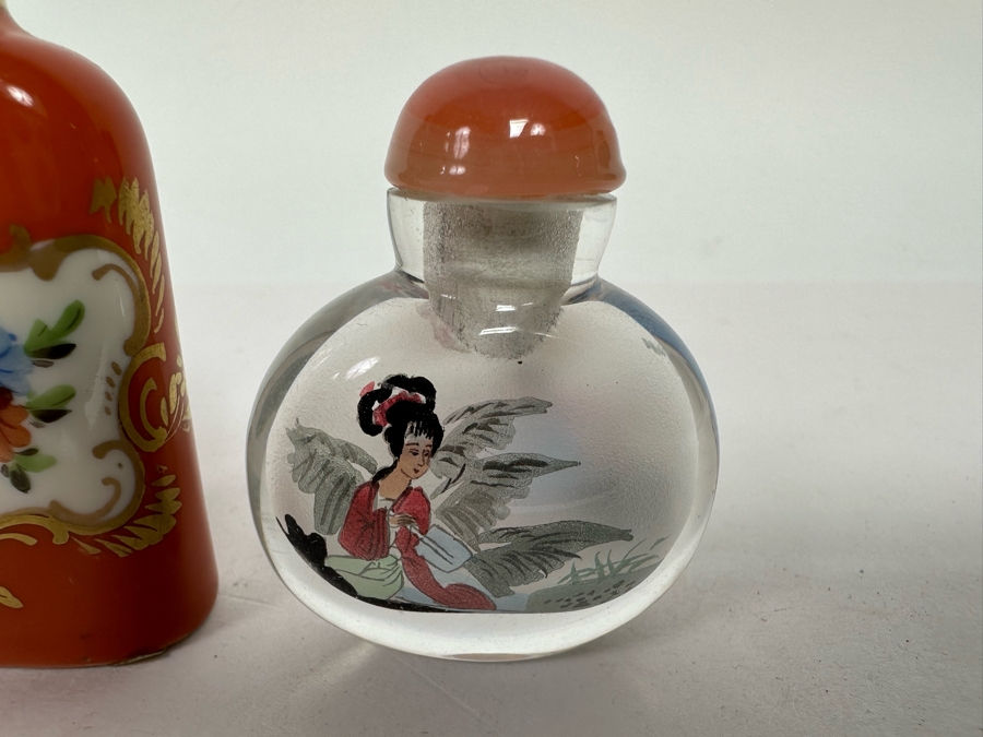 Vintage Hand Painted Dresden Saxony Scent Bottle And Reverse Painted Glass Snuff Bottle 3H And 2H [Photo 4]
