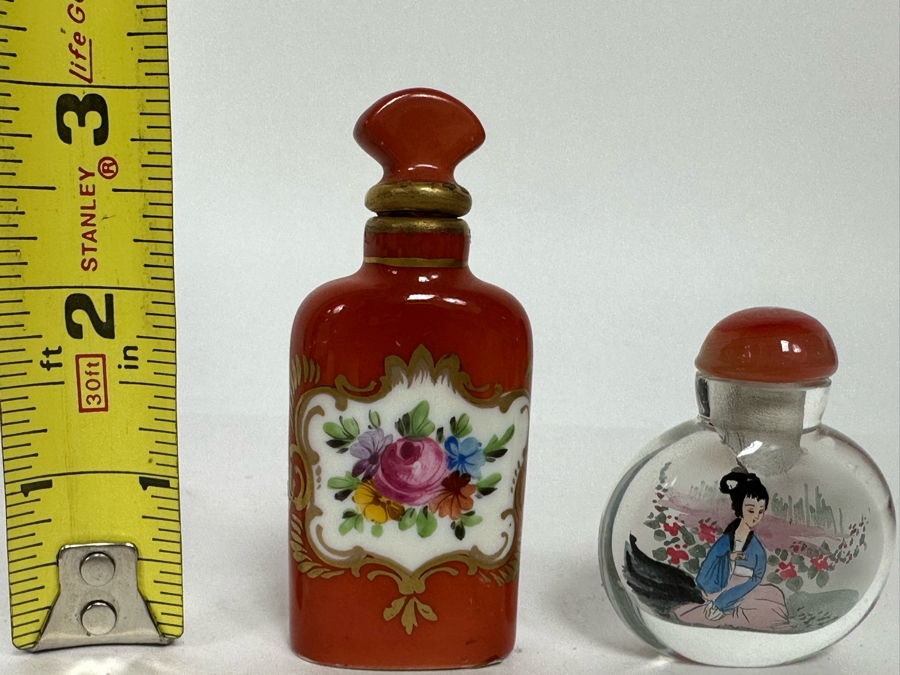 Vintage Hand Painted Dresden Saxony Scent Bottle And Reverse Painted Glass Snuff Bottle 3H And 2H [Photo 12]