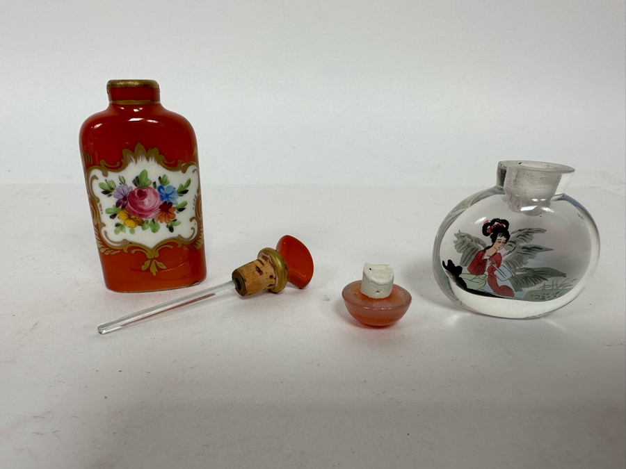 Vintage Hand Painted Dresden Saxony Scent Bottle And Reverse Painted Glass Snuff Bottle 3H And 2H [Photo 15]
