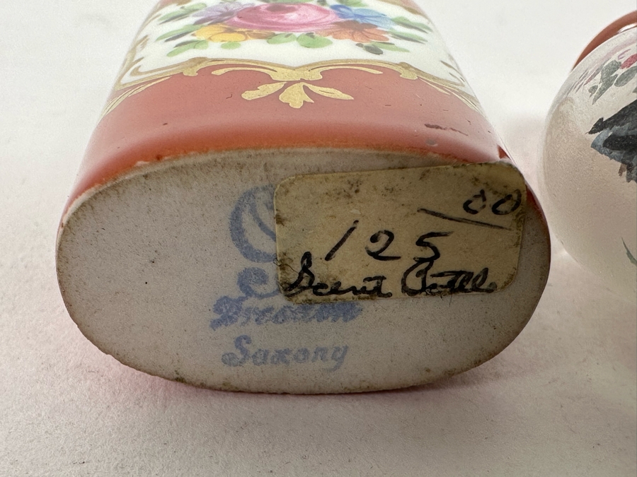 Vintage Hand Painted Dresden Saxony Scent Bottle And Reverse Painted Glass Snuff Bottle 3H And 2H [Photo 10]