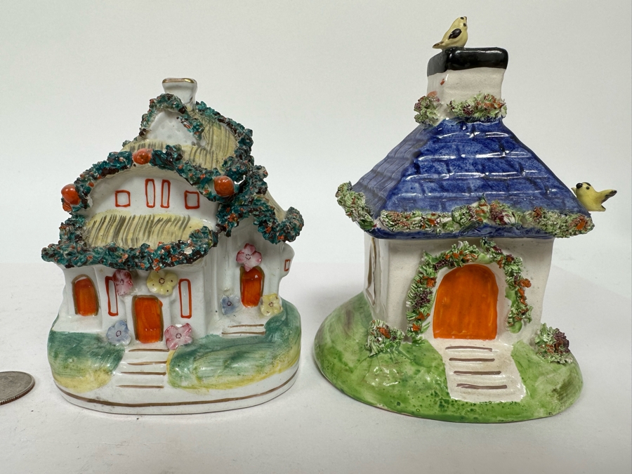 Pair Of Antique 1880s English Cottage Figurines 4W X 4.5H [Photo 2]