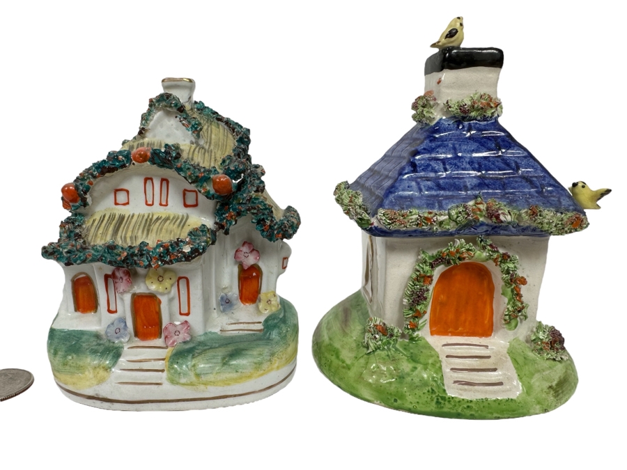 Pair Of Antique 1880s English Cottage Figurines 4W X 4.5H [Photo 1]