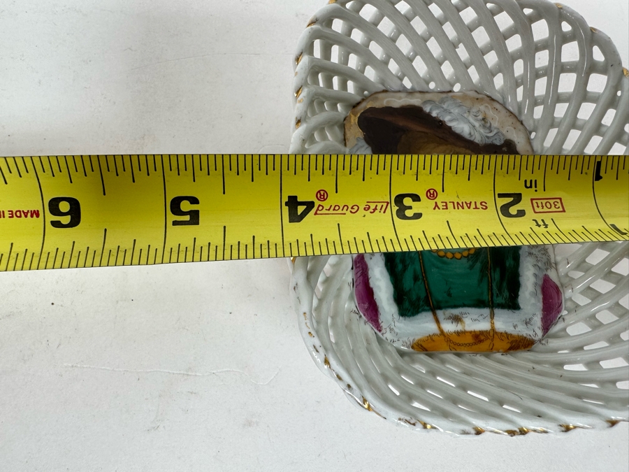 Vintage Hand Painted Portrait Woven Porcelain Trinket Dish Bowl 4W X 5H [Photo 7]