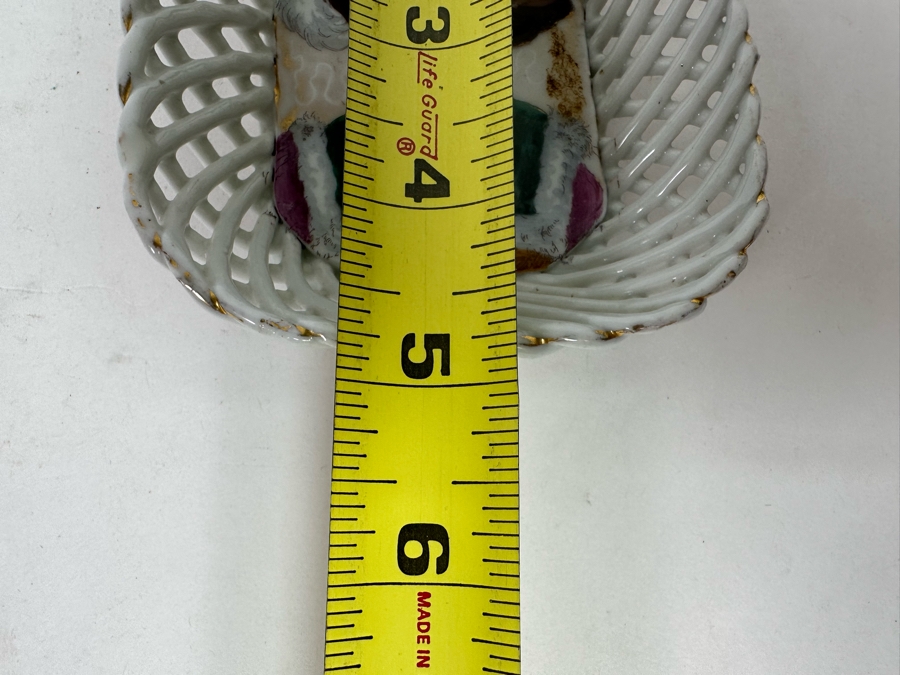 Vintage Hand Painted Portrait Woven Porcelain Trinket Dish Bowl 4W X 5H [Photo 8]