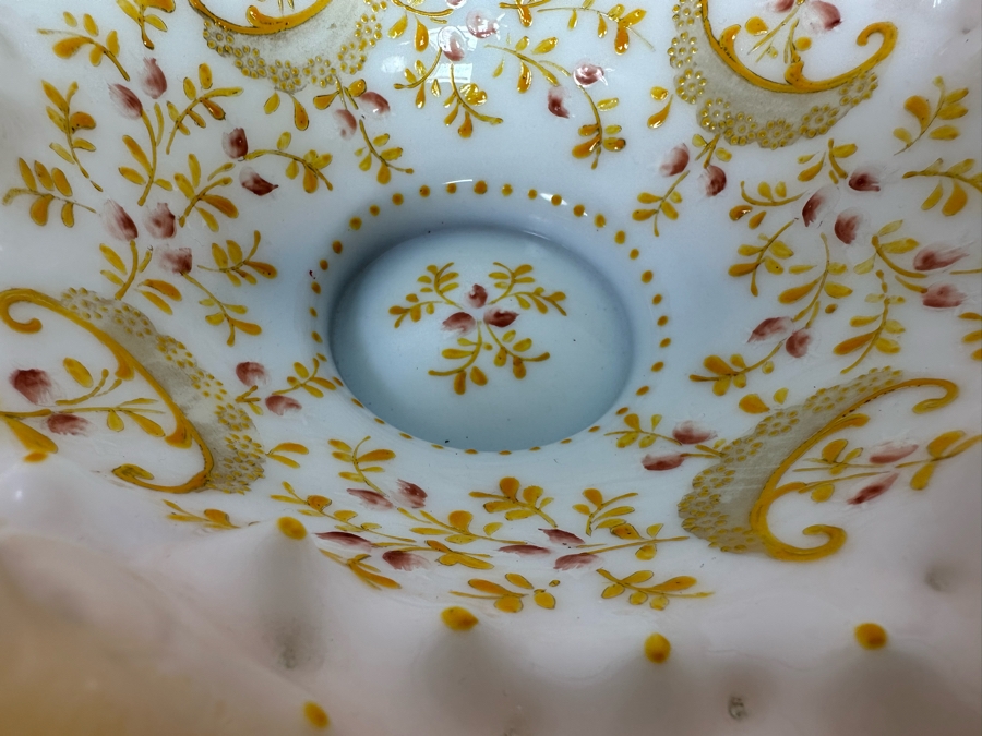 Vintage Victorian Hand Painted Ruffled Glass Bride's Basket With Silverplate Holder 12W X 14H [Photo 8]