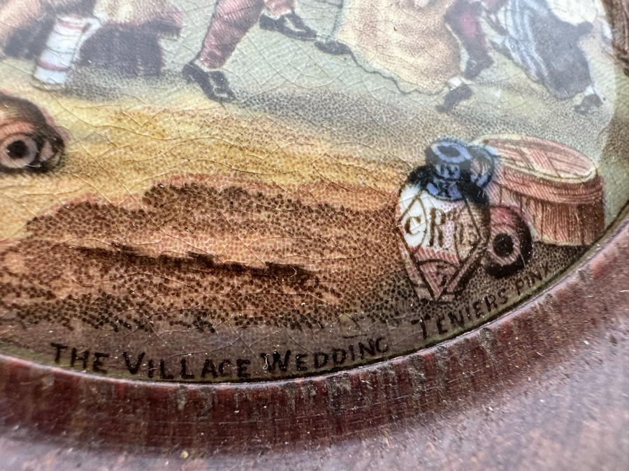 Antique 1857 Artist Signed Ridgway Co Pottery Lid The Village Wedding Teniers Pinx 4W [Photo 4]