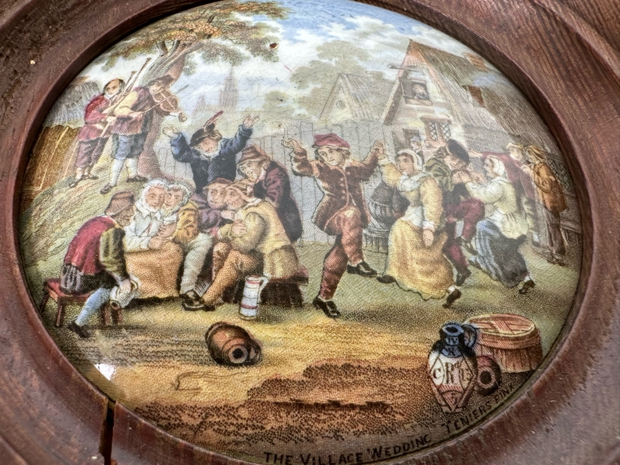 Antique 1857 Artist Signed Ridgway Co Pottery Lid The Village Wedding Teniers Pinx 4W [Photo 3]