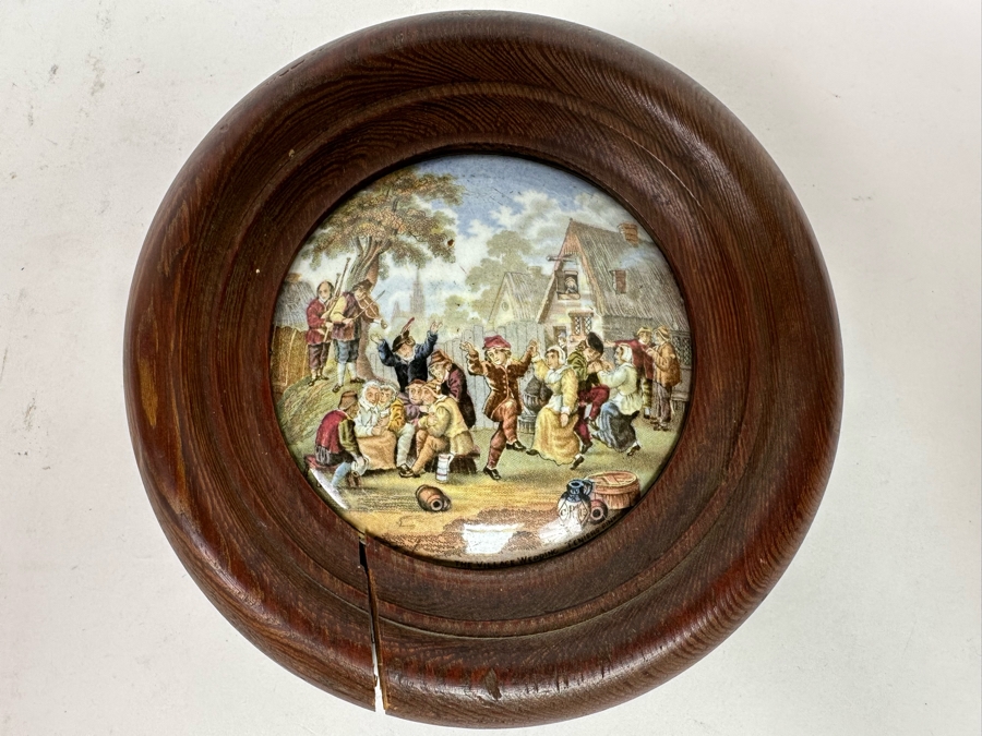 Antique 1857 Artist Signed Ridgway Co Pottery Lid The Village Wedding Teniers Pinx 4W [Photo 2]