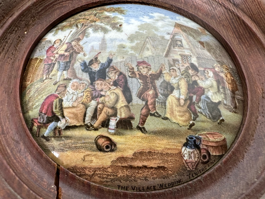 Antique 1857 Artist Signed Ridgway Co Pottery Lid The Village Wedding Teniers Pinx 4W