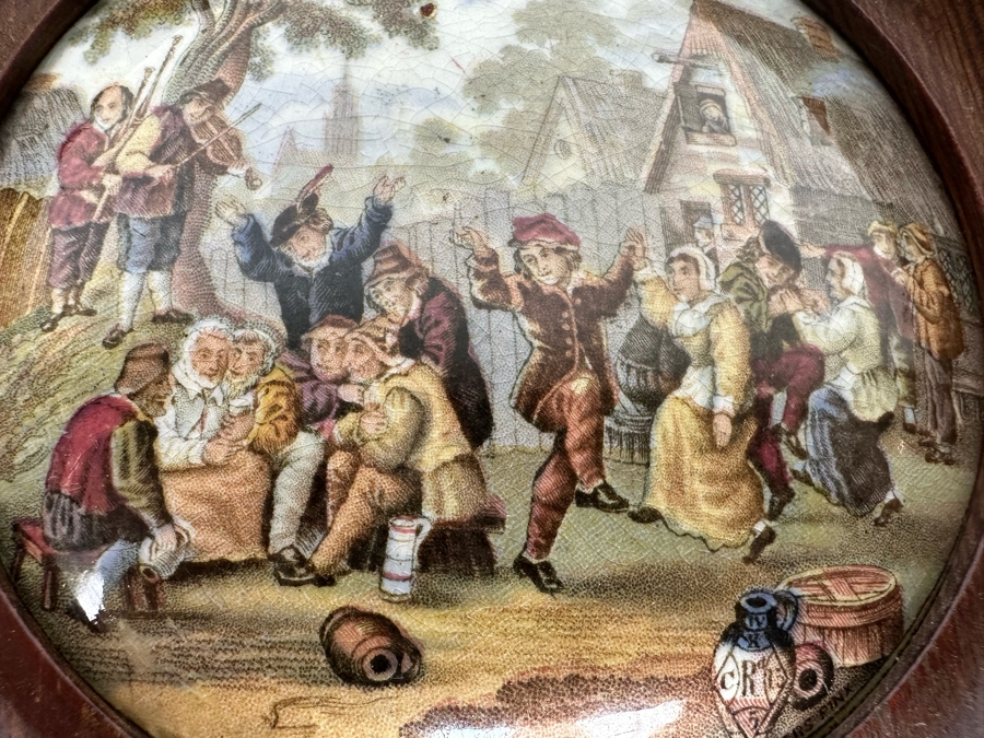 Antique 1857 Artist Signed Ridgway Co Pottery Lid The Village Wedding Teniers Pinx 4W [Photo 6]