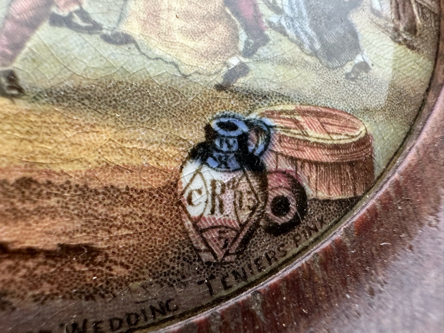 Antique 1857 Artist Signed Ridgway Co Pottery Lid The Village Wedding Teniers Pinx 4W [Photo 5]