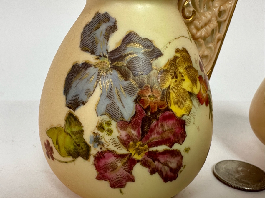 Pair Of Antique Royal Worcester England Hand Painted Serving Pieces 4.5H [Photo 7]