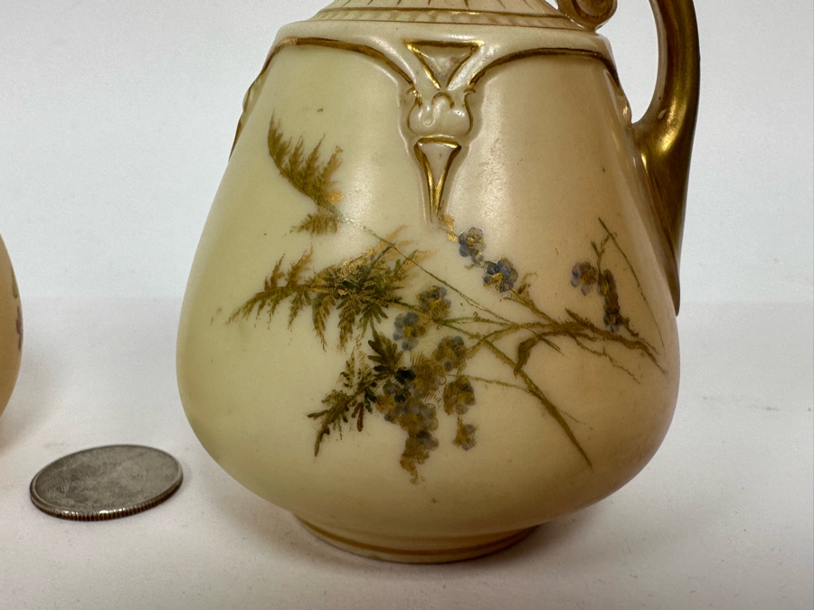 Pair Of Antique Royal Worcester England Hand Painted Serving Pieces 4.5H [Photo 9]