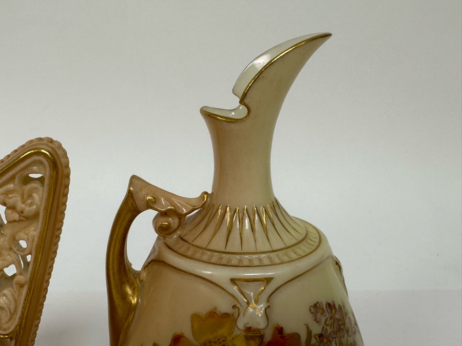 Pair Of Antique Royal Worcester England Hand Painted Serving Pieces 4.5H [Photo 5]