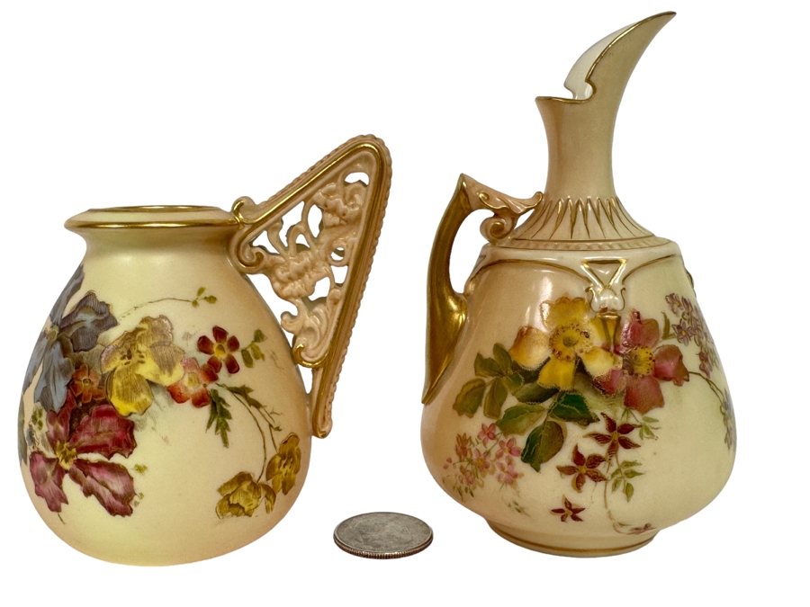 Pair Of Antique Royal Worcester England Hand Painted Serving Pieces 4.5H [Photo 1]