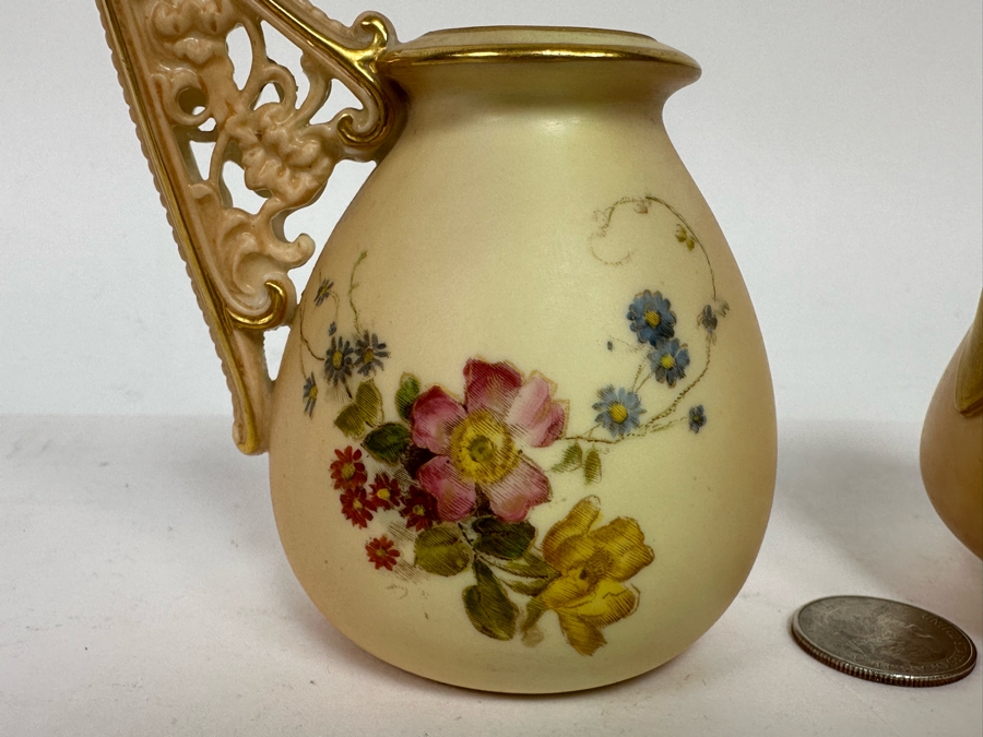 Pair Of Antique Royal Worcester England Hand Painted Serving Pieces 4.5H [Photo 8]