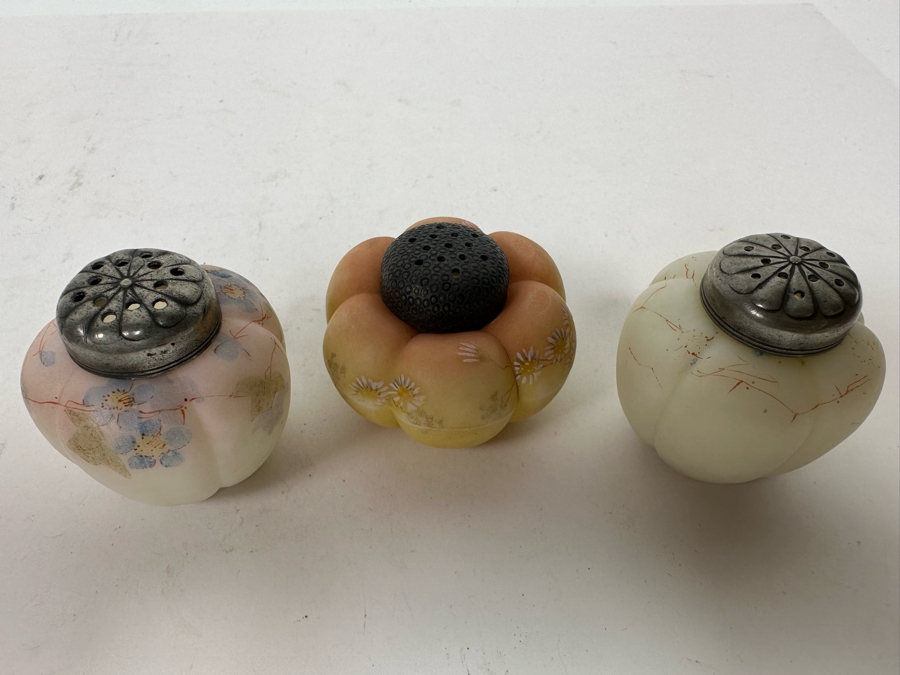 Three Antique Hand Painted Mt. Washington Glass Tomato Melon Salt & Pepper Shakers [Photo 7]