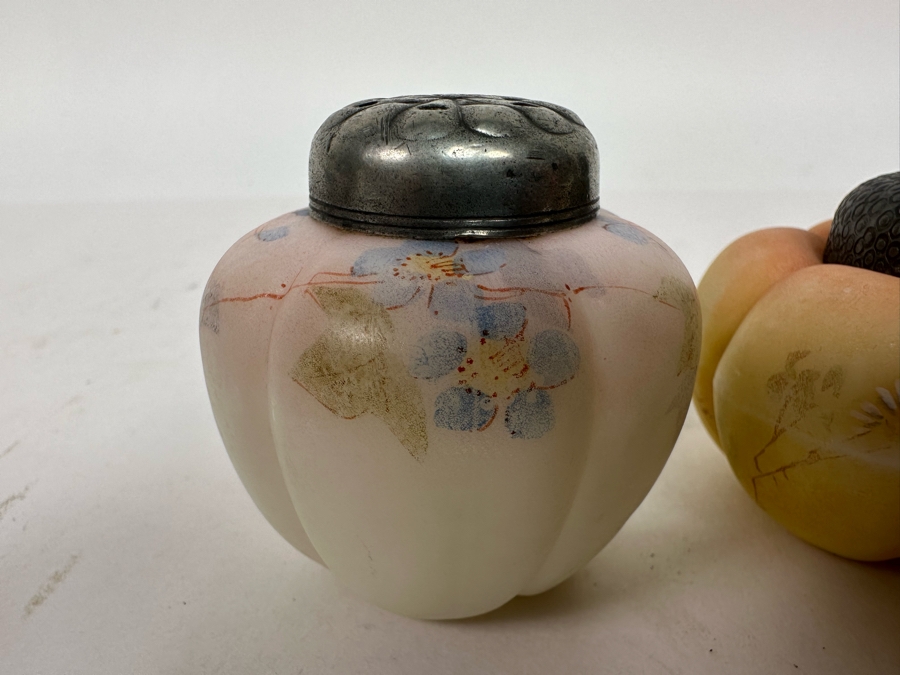 Three Antique Hand Painted Mt. Washington Glass Tomato Melon Salt & Pepper Shakers [Photo 5]
