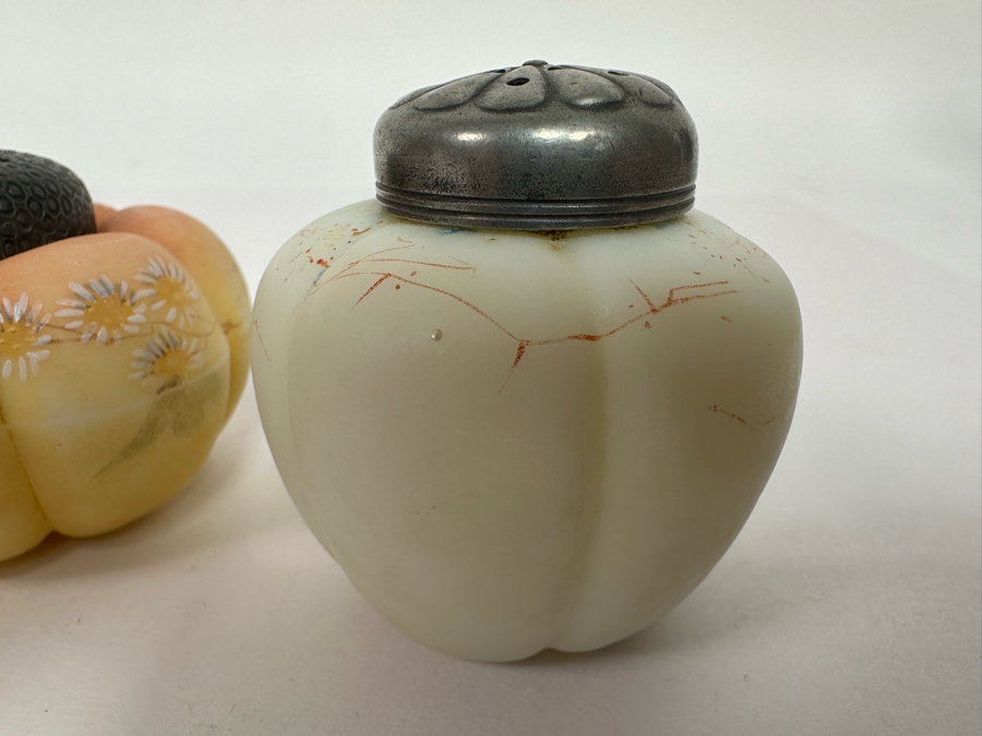 Three Antique Hand Painted Mt. Washington Glass Tomato Melon Salt & Pepper Shakers [Photo 6]