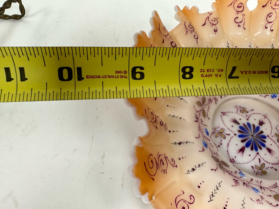 Antique Victorian Hand Painted Ruffled Glass Brides Basket Bowl 9W X 2.5H [Photo 8]