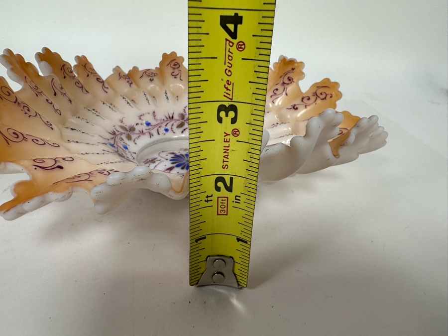 Antique Victorian Hand Painted Ruffled Glass Brides Basket Bowl 9W X 2.5H [Photo 9]