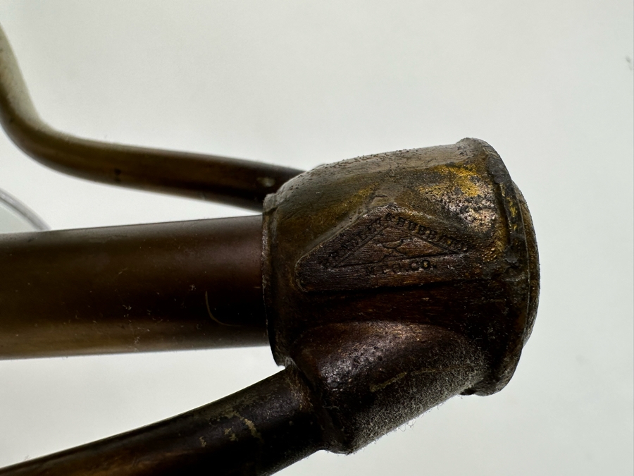 Antique Original Bradley & Hubbard Signed Bronze Table Lamp With Slag Glass Shade [Photo 17]