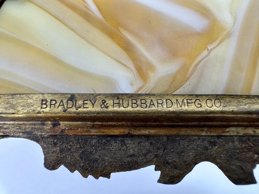 Antique Original Bradley & Hubbard Signed Bronze Table Lamp With Slag Glass Shade [Photo 15]