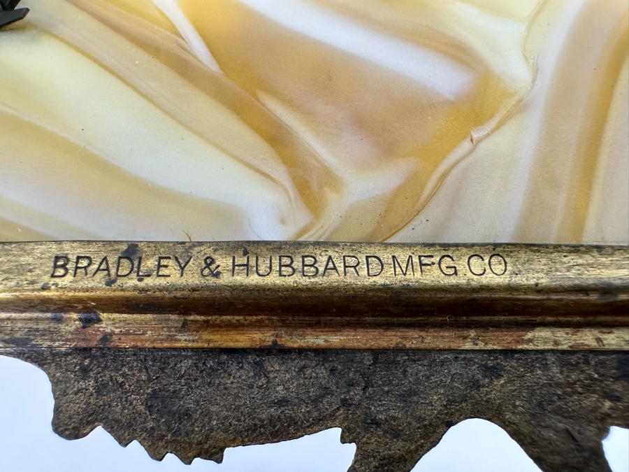Antique Original Bradley & Hubbard Signed Bronze Table Lamp With Slag Glass Shade [Photo 16]