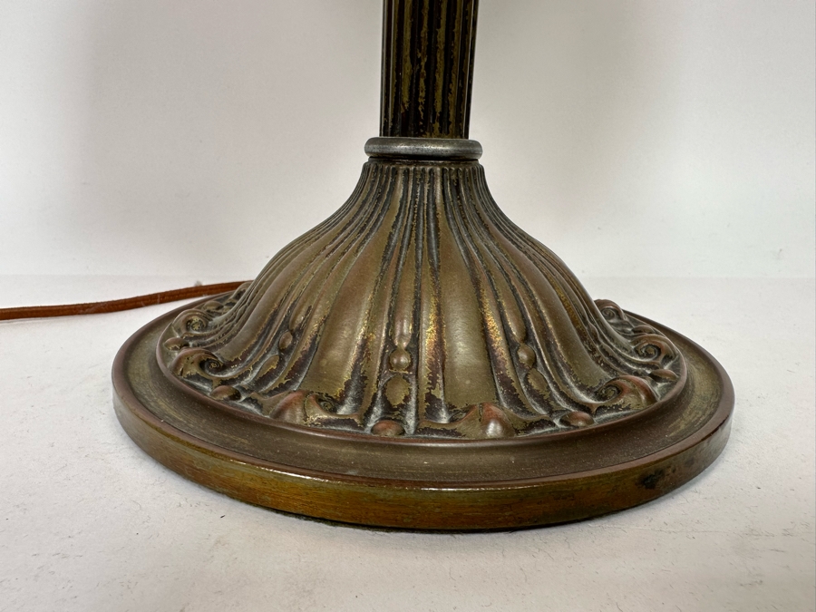 Antique Original Bradley & Hubbard Signed Bronze Table Lamp With Slag Glass Shade [Photo 11]
