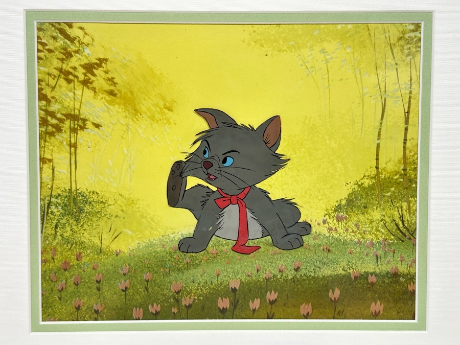 Vintage The Aristocats Berlioz Production Cell (Walt Disney, 1970) Has Some Cracking On Cat - See Photos 9.5 X 8 Framed 17 X 15