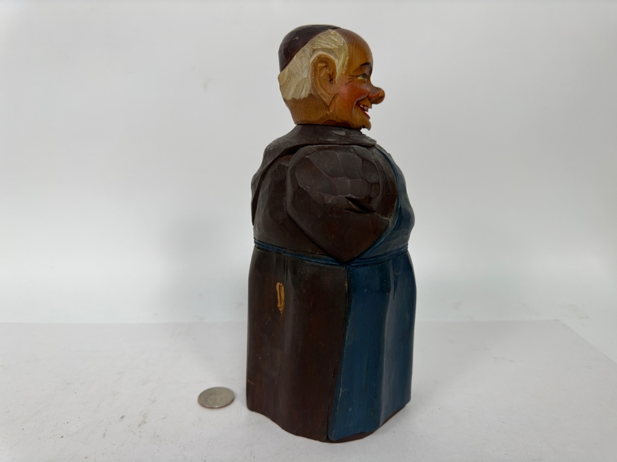 Vintage Carved Wooden Monk Friar Bottle 9.5H [Photo 7]