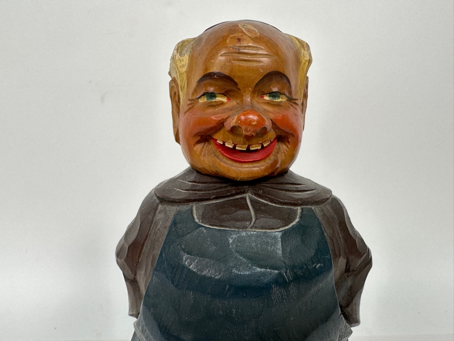 Vintage Carved Wooden Monk Friar Bottle 9.5H [Photo 4]