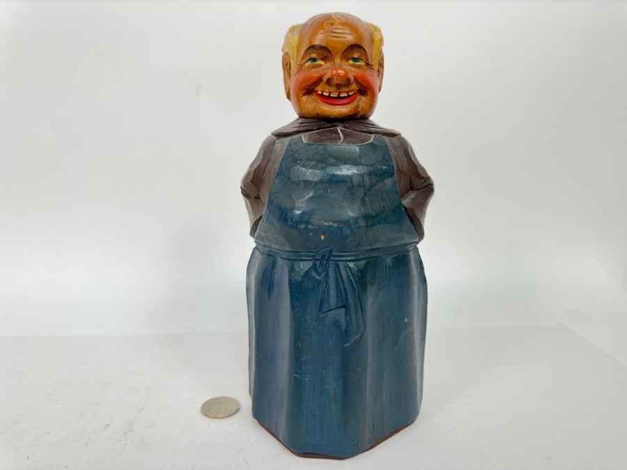 Vintage Carved Wooden Monk Friar Bottle 9.5H [Photo 3]