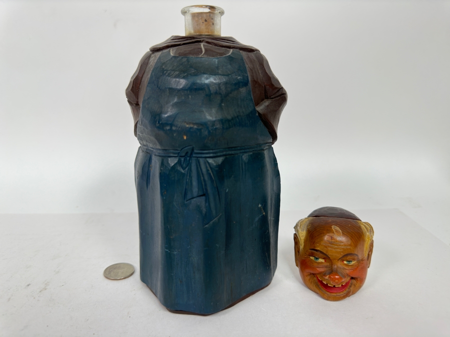 Vintage Carved Wooden Monk Friar Bottle 9.5H [Photo 5]
