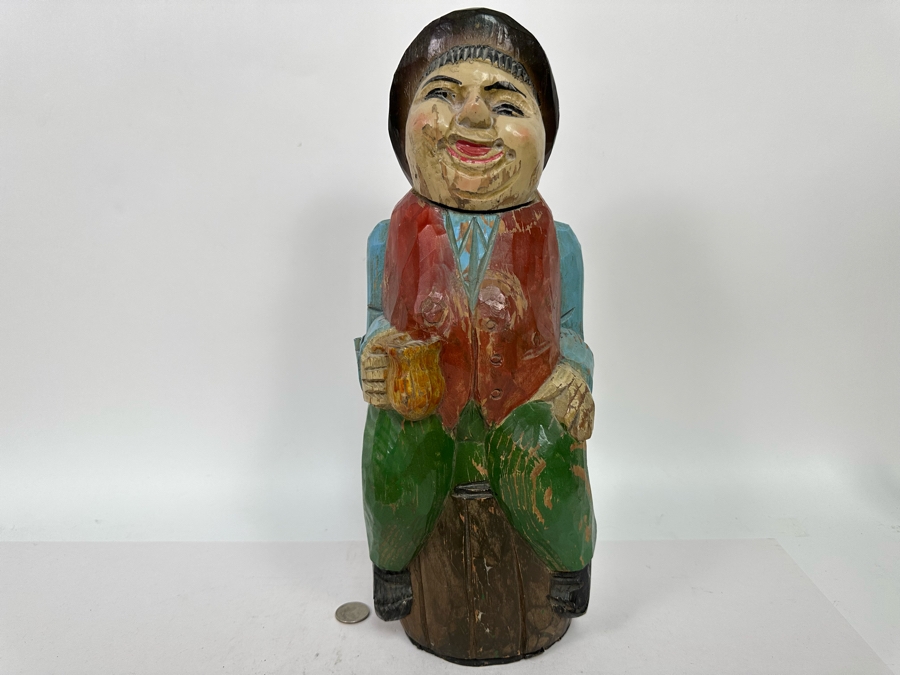 Hand Carved Hand Painted Wooden Wine Bottle Holder 16H [Photo 3]