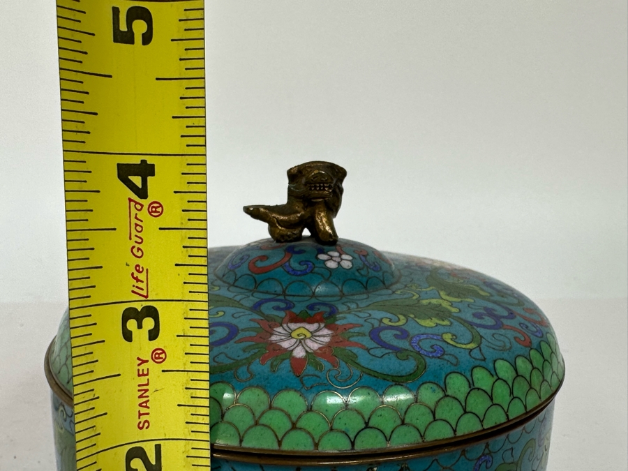 Vintage Chinese Cloisonne Jar With Foo Dog Finial Lid 5W X 4H [Photo 8]